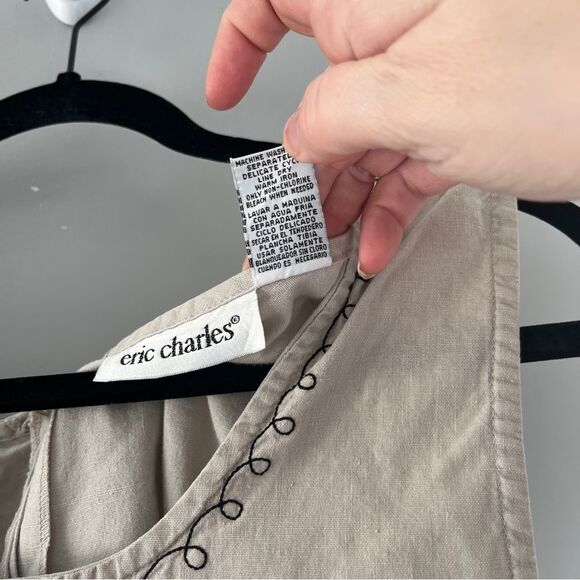 Vintage Eric Charles Maxi Dress Neutral Colorblock Cotton Linen Size XL - Picture 5 of 7
